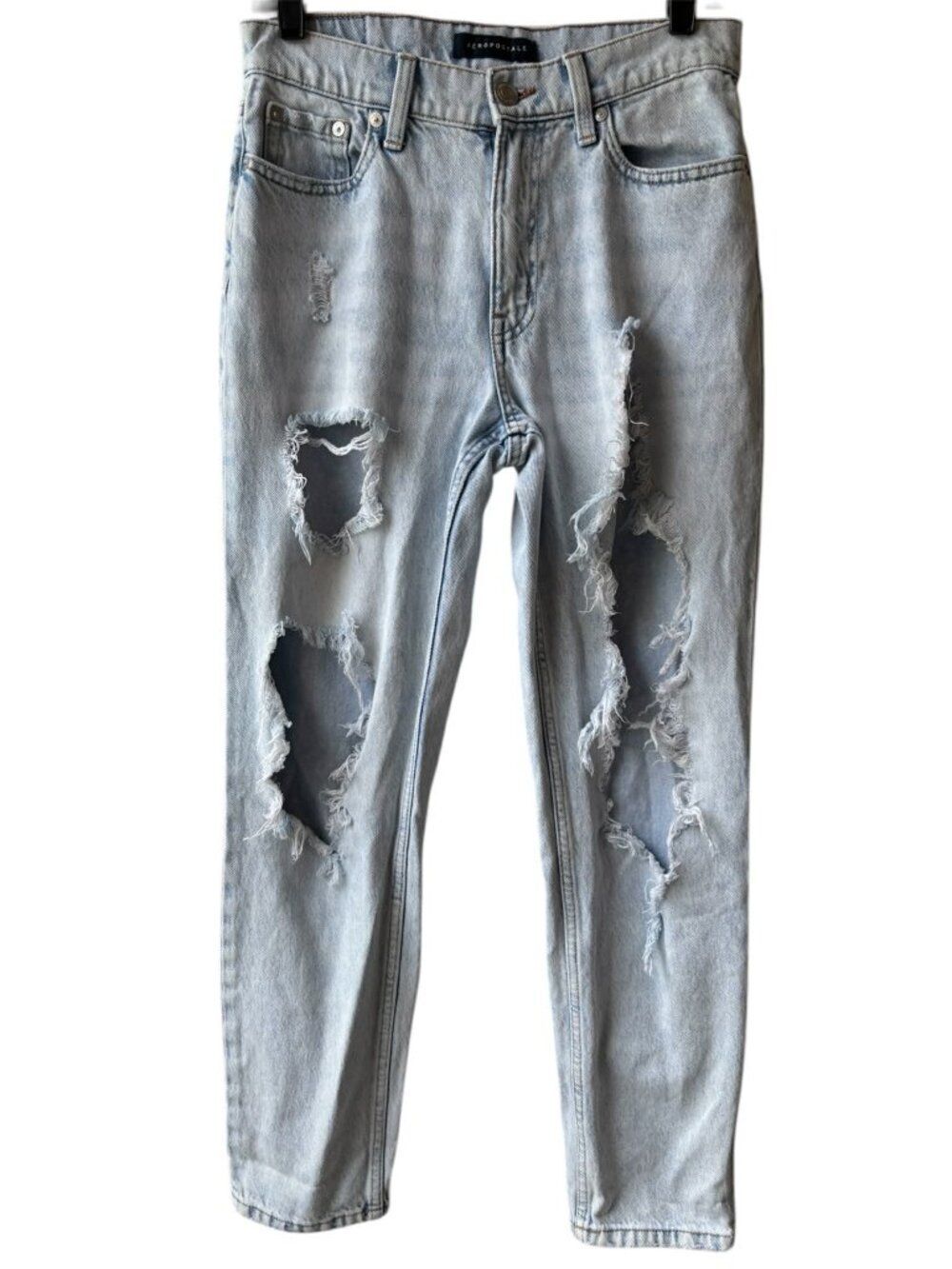 4 Aero Mom Jean Ripped Distressed Deconstructed Light Wash Jean Holes